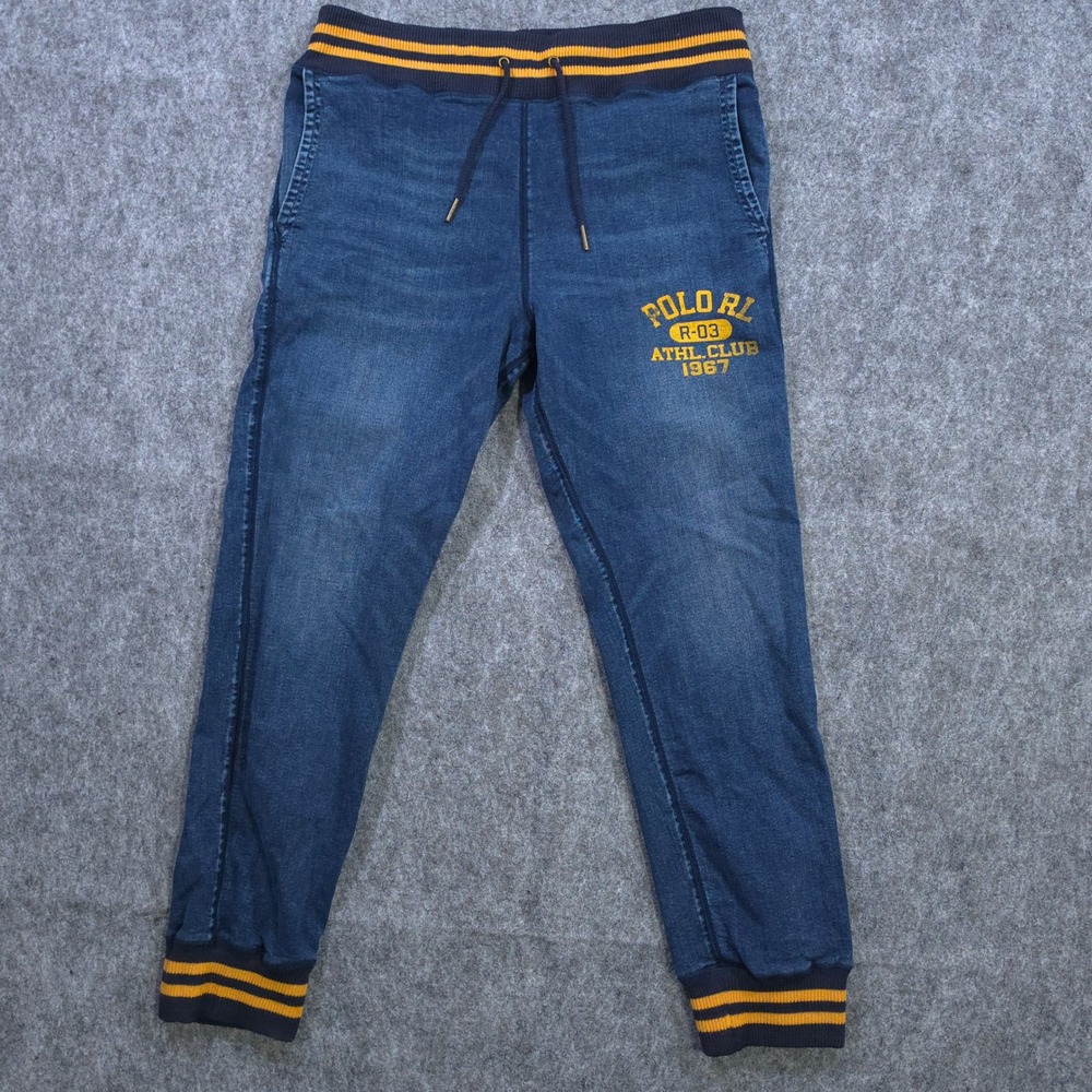 Polo Ralph Lauren Mens Indigo Denim Fleece Joggers Athl Club 1967 Blue Medium